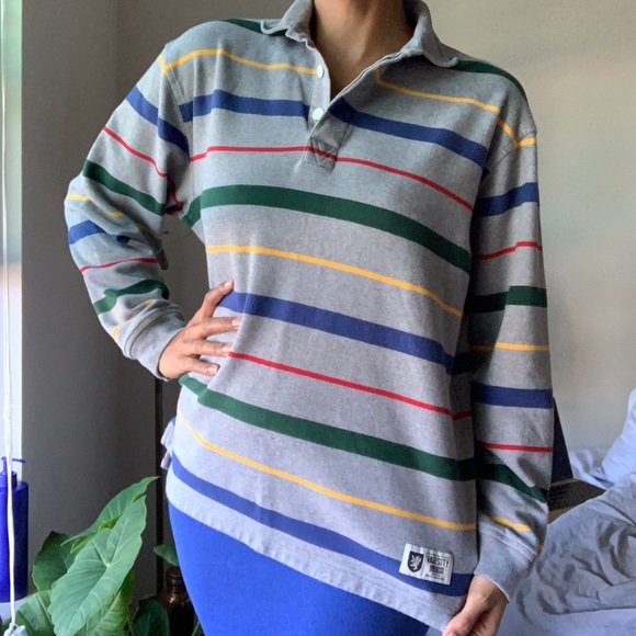 Striped vintage look long sleeved polo - Picture 2 of 3